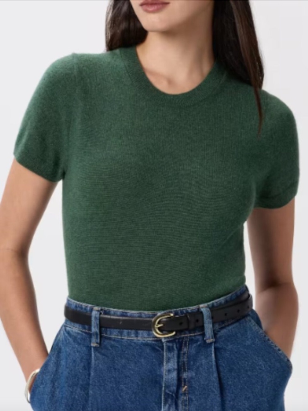 Quince Mongolian Cashmere Sweater Tee, Forest Green Floor, Small, Sustainable